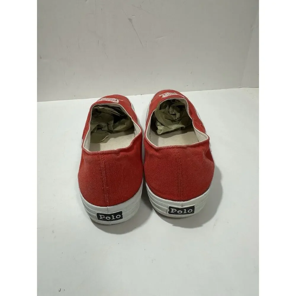Polo Ralph Lauren Slip-On Red Canvas Casual Shoes Women Logo W142384 Sz 7.5 READ